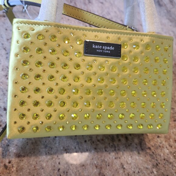 Sam Icon Crystal Embellished Fabric Mini Tote Color:  Chartreuse - Picture 6 of 12
